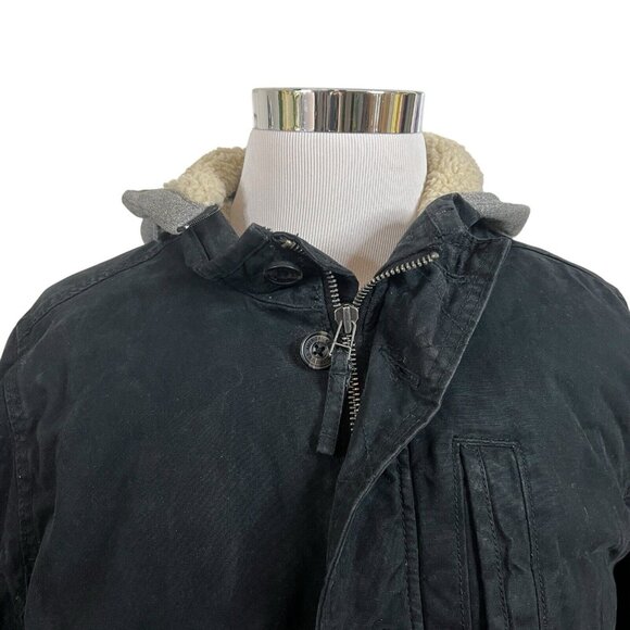 AMERICAN EAGLE Men’s LT Black Canvas Full Zip Hooded Quilted Jacket - Picture 3 of 11